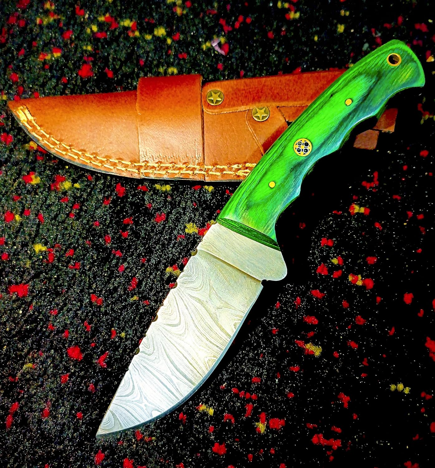 damascus hunting knife – handmade fixed blade with leather sheath mega blades damascus hunting knife – handmade fixed blade with leather sheath mega blades