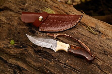 handmade damascus hunting knife – 8.25" full tang with sheath mega blades