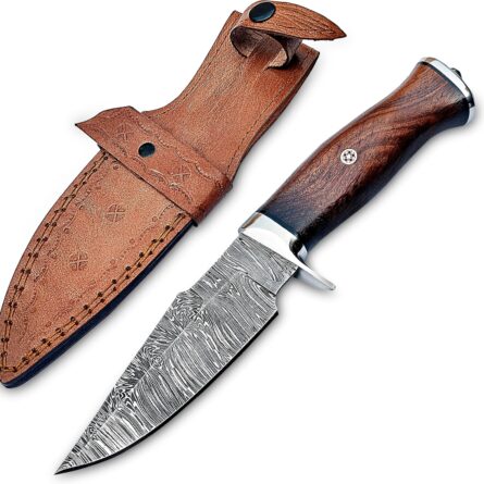 handmade damascus hunting knife – fixed blade with sheath mega blades