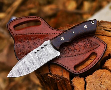 damascus steel hunting knife – 9” full tang with leather sheath mega blades