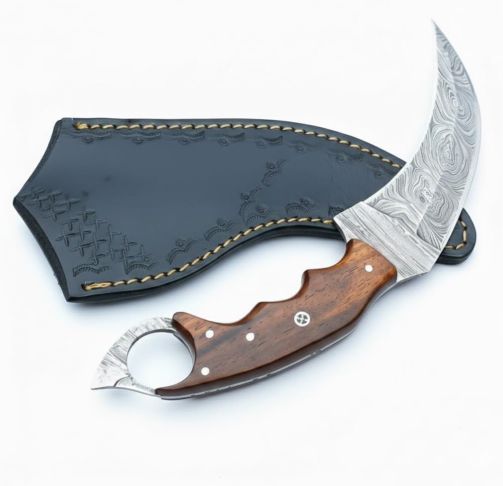 handmade damascus karambit knife with rosewood handle & sheath mega blades handmade damascus karambit knife with rosewood handle & sheath mega blades