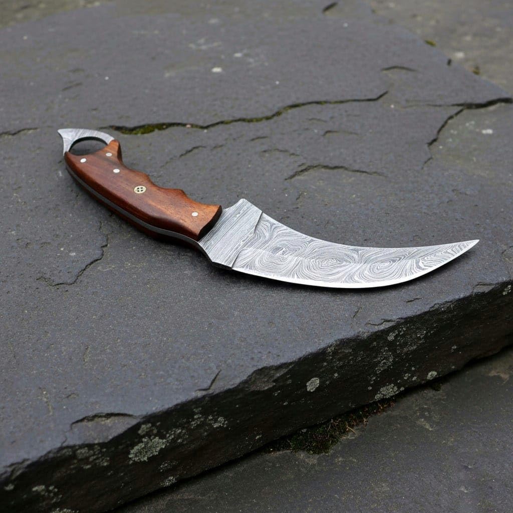 handmade damascus karambit knife with rosewood handle & sheath mega blades handmade damascus karambit knife with rosewood handle & sheath mega blades