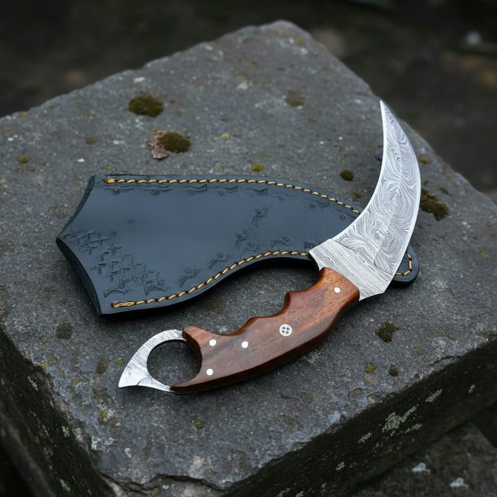 handmade damascus karambit knife with rosewood handle & sheath mega blades handmade damascus karambit knife with rosewood handle & sheath mega blades