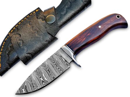 handmade damascus steel hunting knife 8" with leather sheath mega blades