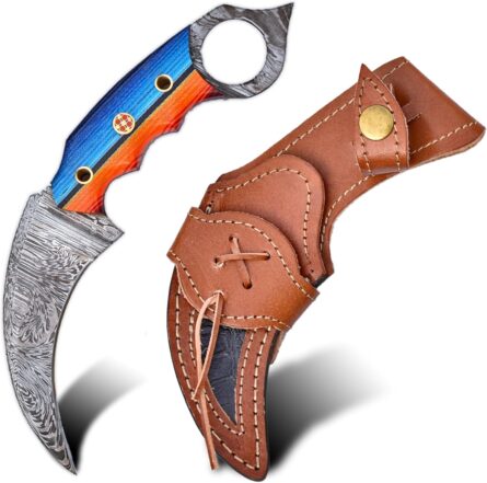 handmade full tang damascus knife 8" fixed blade with sheath mega blades