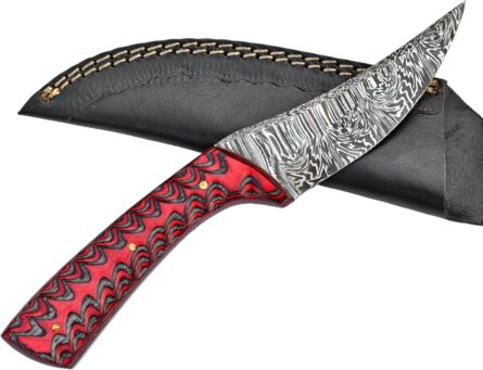 damascus knife fixed blade hunting knife with sheath red black mega blades