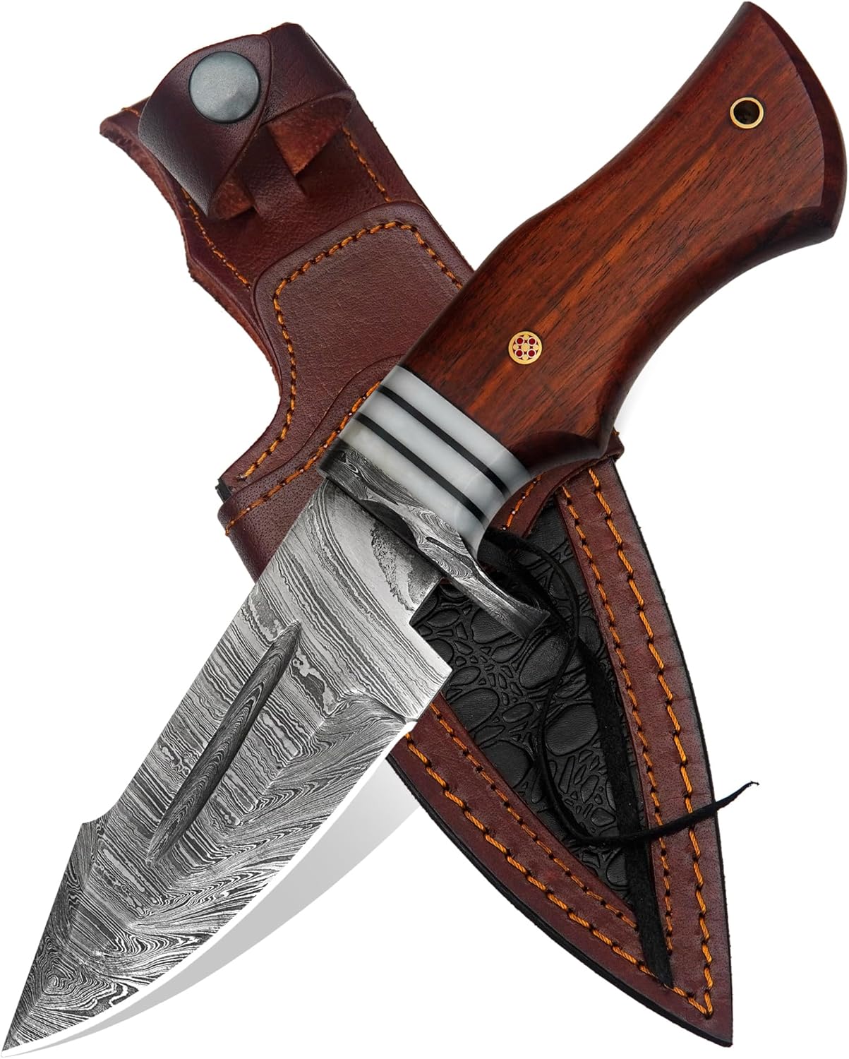 damascus hunting knife handmade with rosewood handle & sheath mega blades damascus hunting knife handmade with rosewood handle & sheath mega blades