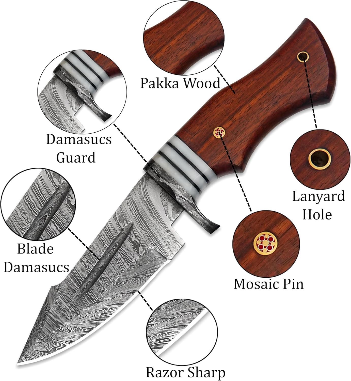 damascus hunting knife handmade with rosewood handle & sheath mega blades damascus hunting knife handmade with rosewood handle & sheath mega blades