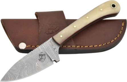 damascus hunting knife handmade 7" full tang bone handle knife mega blades