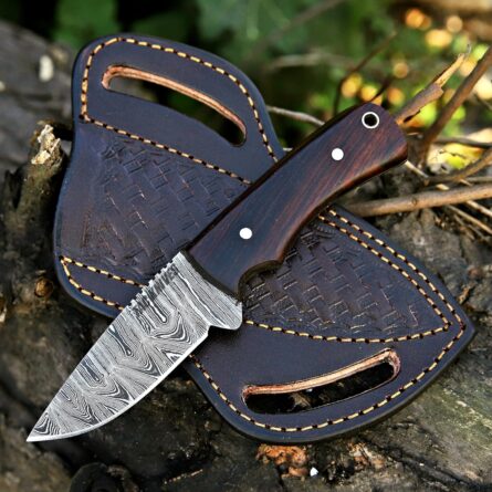 damascus skinner knife full tang fixed blade with leather sheath mega blades