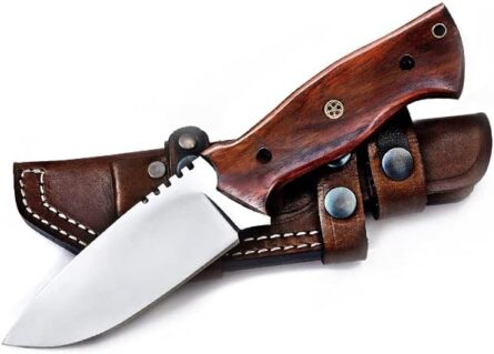 horizontal carry knife with rosewood handle & leather sheath mega blades