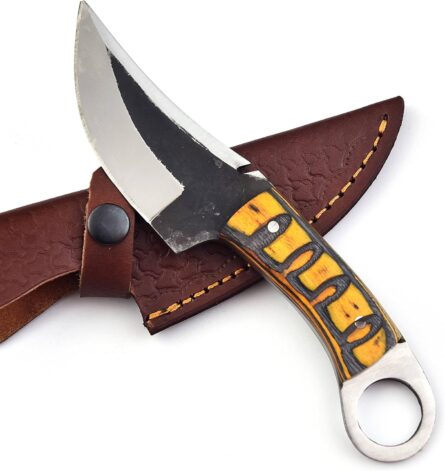 fixed blade hunting knife carbon steel pakka wood handle mega blades