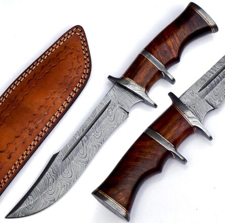 damascus steel hunting knife handmade fixed blade with sheath mega blades