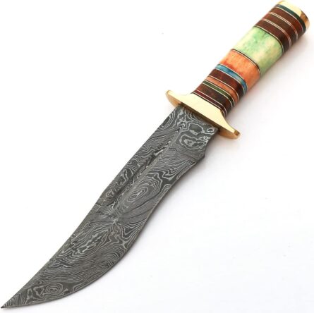 handmade damascus steel knife fixed blade hunting with sheath mega blades