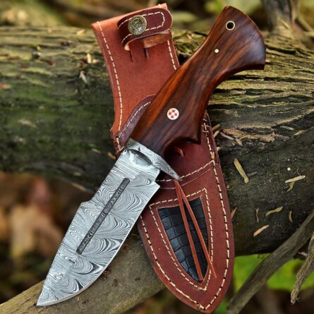 handmade damascus hunting knife with walnut wood handle & sheath mega blades