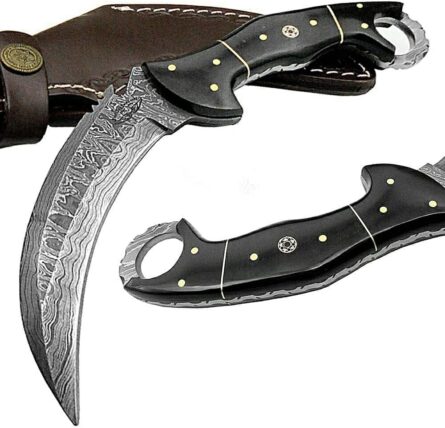 damascus steel hunting knife 8.2'' buffalo horn handmade blade mega blades