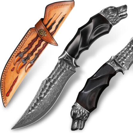 handcrafted 10 inch damascus steel hunting knife with ebony handle mega blades