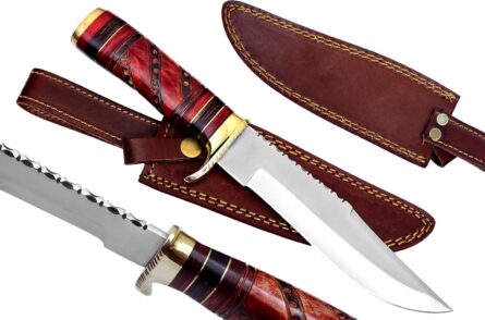 12 inch hunting bowie knife stainless steel with leather sheath mega blades