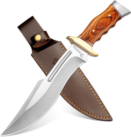 12 inch bowie hunting knife with wood handle and sheath mega blades