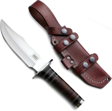 bowie survival hunting knife with d2 steel & leather sheath mega blades