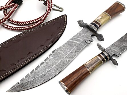 damascus bowie knife 15 inch with rosewood bone horn handle mega blades