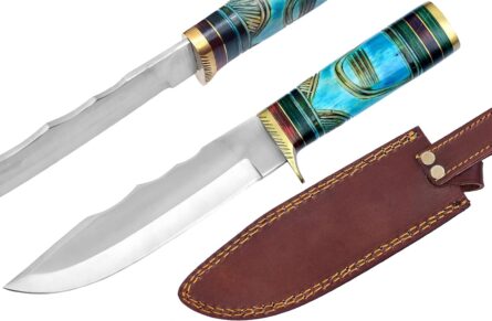 12 inch d2 bowie hunting knife with leather sheath mega blades