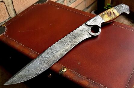 damascus steel bowie knife 15 inch with lamb horn handle mega blades