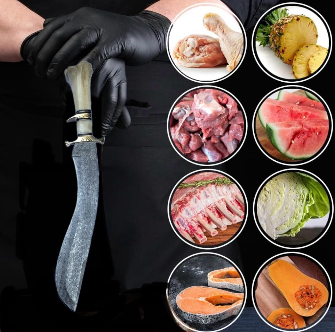 damascus kukri bowie knife – 18” hand forged hunting blade mega blades damascus kukri bowie knife – 18” hand forged hunting blade mega blades