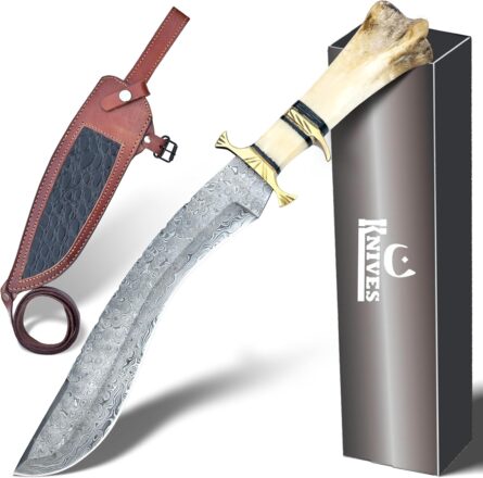 damascus kukri bowie knife – 18” hand forged hunting blade mega blades