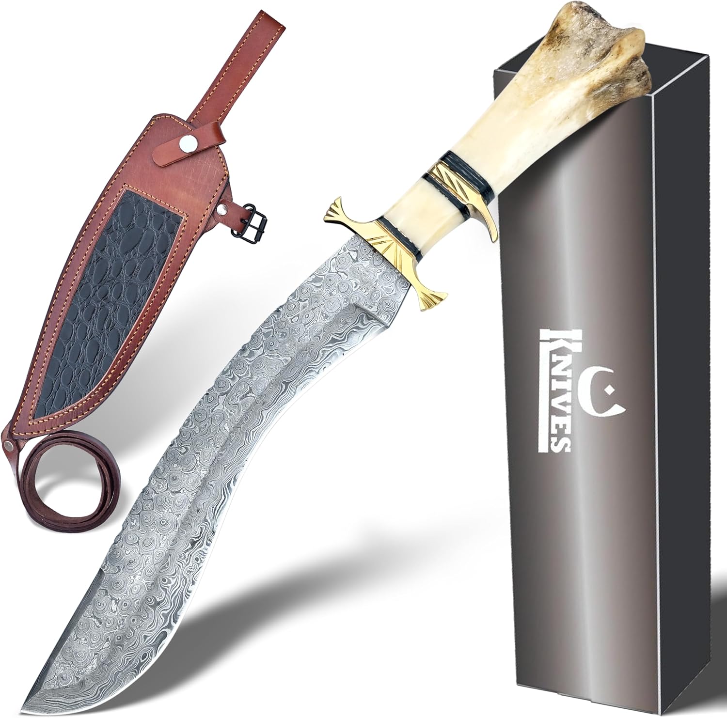 damascus kukri bowie knife – 18” hand forged hunting blade mega blades damascus kukri bowie knife – 18” hand forged hunting blade mega blades