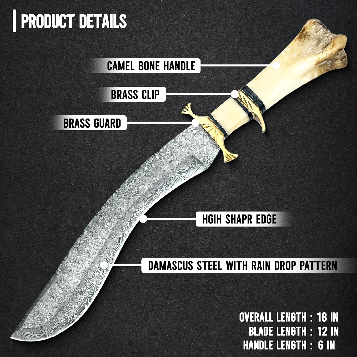 damascus kukri bowie knife – 18” hand forged hunting blade mega blades damascus kukri bowie knife – 18” hand forged hunting blade mega blades