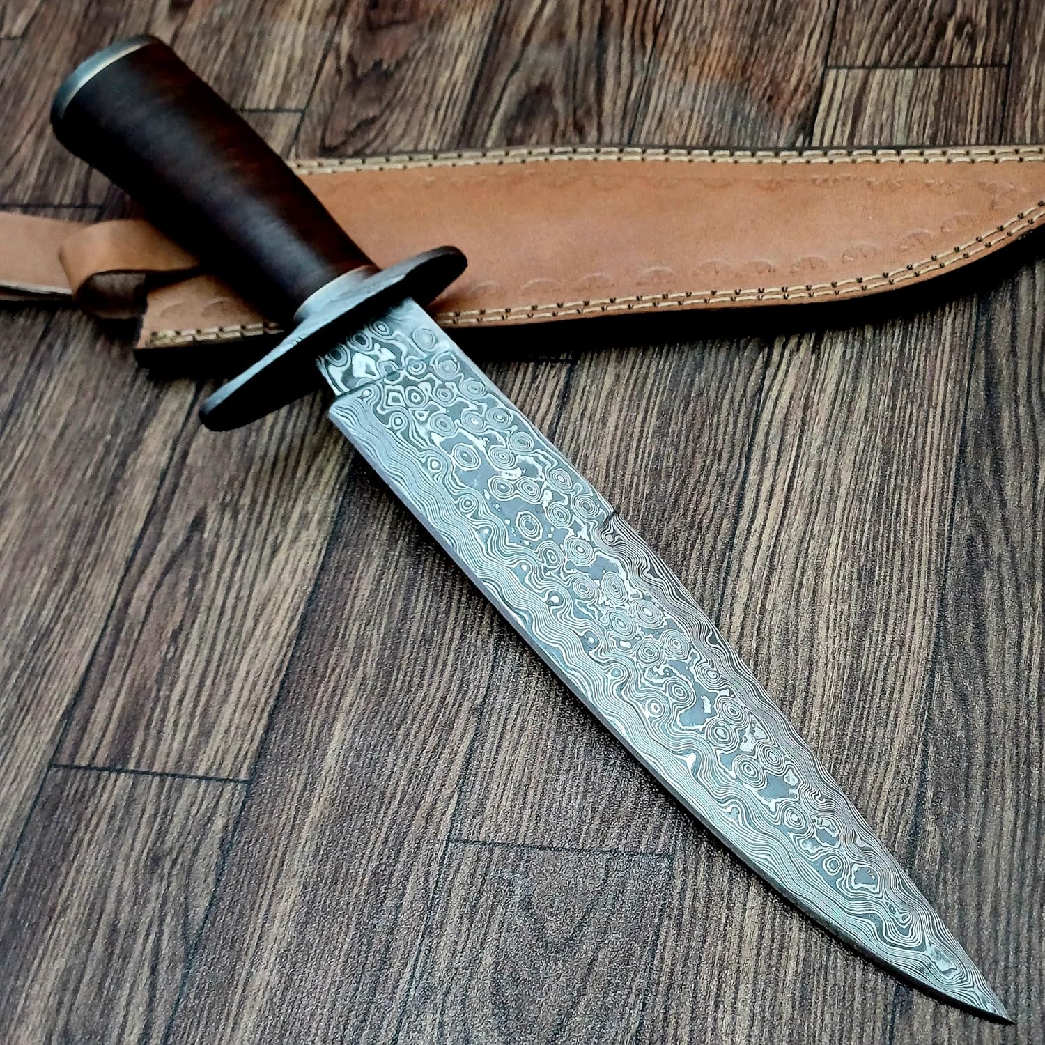 damascus hunting knife – 15” handmade steel bowie with sheath mega blades damascus hunting knife – 15” handmade steel bowie with sheath mega blades