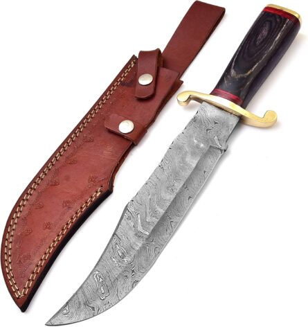 handmade 15" damascus knife with leather sheath tj118 mega blades