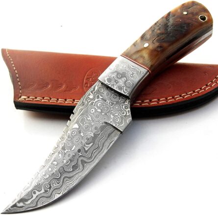custom handmade damascus bowie knife with sheath for hunting mega blades