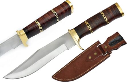 handmade hunting knife 12" bowie blade with leather sheath mega blades