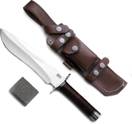 gcs d2 steel sasquatch bowie knife with leather handle sheath mega blades
