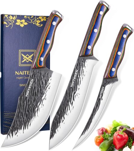 hand forged butcher knife set – 3pcs high carbon steel mega blades