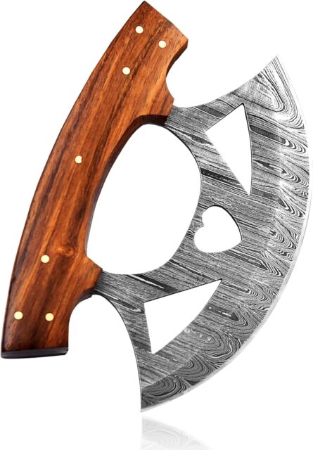 damascus ulu knife 5.75" handmade alaskan mezzaluna cutter mega blades