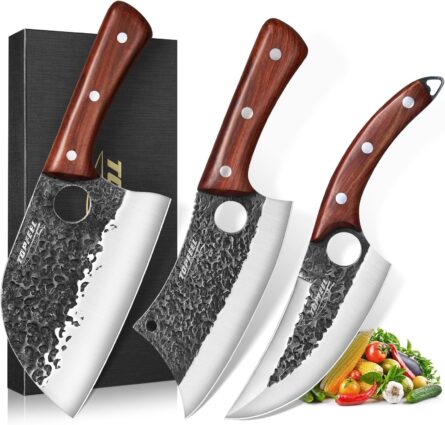 topfeel 3pcs butcher knife set hand forged chef knives mega blades
