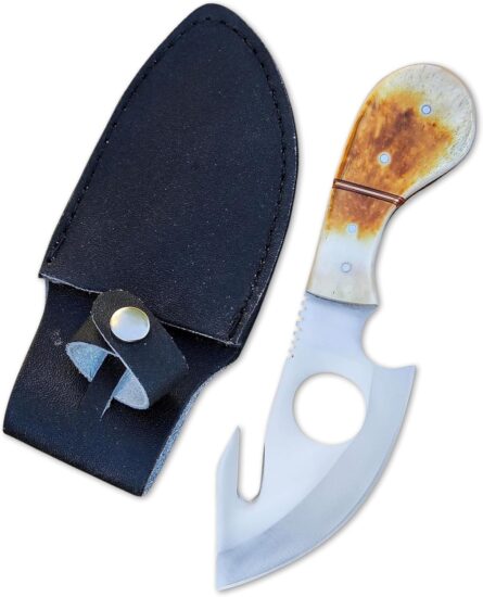 fixed blade gut hook skinning knife with bone handle mega blades