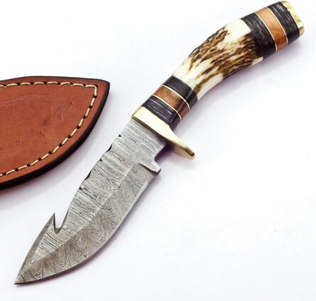blaydz damascus steel deer hunting knife with gut hook mega blades