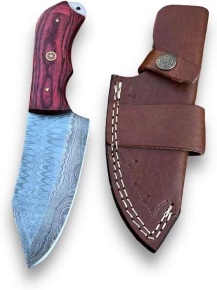 damascus steel skinner hunting knife with leather sheath mega blades