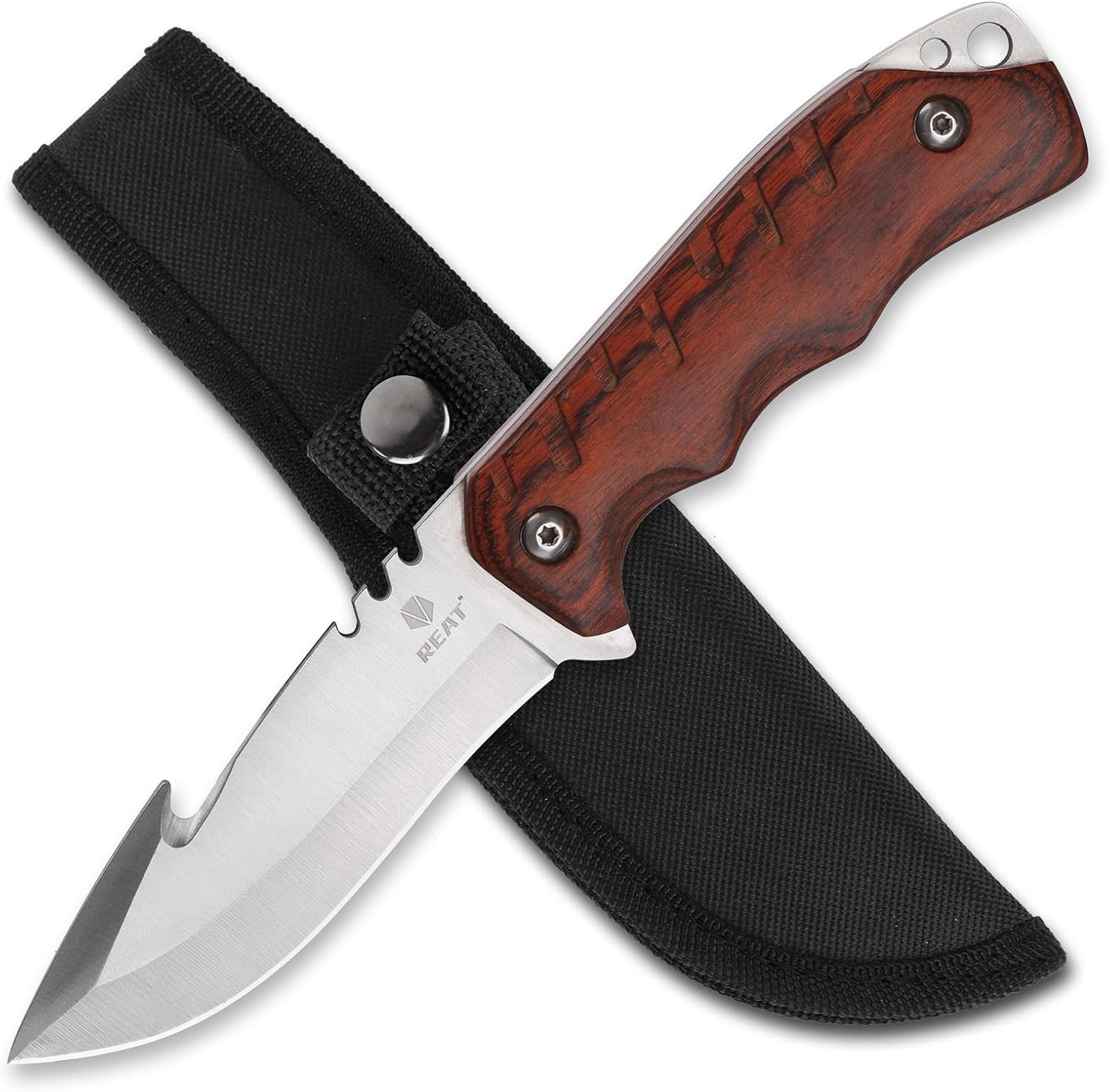 gut hook fixed blade knife 440c steel with wood handle mega blades gut hook fixed blade knife 440c steel with wood handle mega blades