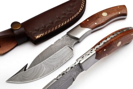 damascus gut hook hunting knife with rosewood handle mega blades